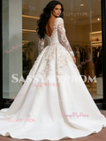 Detachable Train Appliques Beading Long Sleeve Mermaid Wedding Dress
