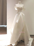 Ruched Slit A Line Satin Off The Shoulder Wedding Dress