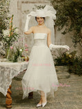 Beading A Line Satin Strapless Tulle Wedding Dress