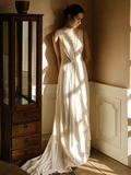 High Neck A Line Beading Chiffon Wedding Dress