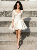 White Satin Square A Line Long Sleeve Homecoming Dress