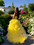 Sweetheart Ball Gown Yellow Tulle Beading Prom Dress