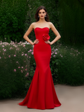 Trumpet Mermaid Red Sweetheart Flower Satin Prom Dress