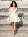White Satin Square A Line Long Sleeve Homecoming Dress