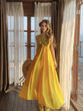 Flowy Empire Waist Yellow Long Dress