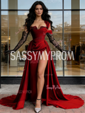A Line Sequin Black Sweetheart Prom Dress With Slit
