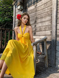 Flowy Empire Waist Yellow Long Dress