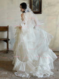 Ruffles A Line Lace Organza Wedding Dress