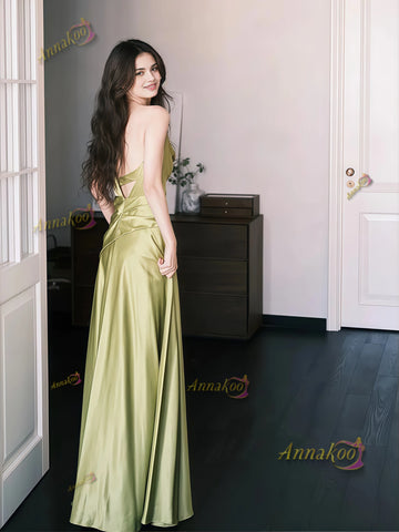 Olive Green Satin A Line One Shoulder Prom Dress Sassymyprom Olive Green Satin A Line One Shoulder Prom Dress Sassymyprom