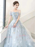 Tulle A Line Off The Shoulder Floral Print Prom Dress