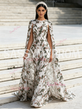 Scoop Sheath Column Cape Sleeve Sequin Flower Prom Dress