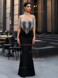 Crystal Beading Trumpet Mermaid Off The Shoulder Black Prom Dress