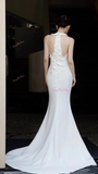 Trumpet Mermaid Satin Scoop Flower Wedding Dress