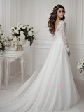 Jewel Neck Tulle Long Sleeve Lace Wedding Dress