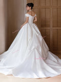 Ruched Satin A Line Off The Shoulder White Wedding Dress