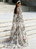 Scoop Sheath Column Cape Sleeve Sequin Flower Prom Dress