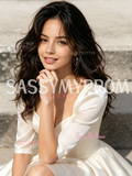 White Satin Square A Line Long Sleeve Homecoming Dress