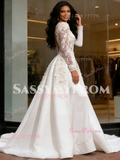Detachable Train Appliques Beading Long Sleeve Mermaid Wedding Dress