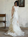 Ruffles A Line Lace Organza Wedding Dress