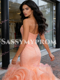 Ruffles Trumpet Mermaid Orange Sweetheart Tulle Prom Dress