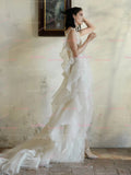 Ruffles A Line Lace Organza Wedding Dress