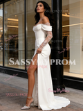 Chiffon Lace A Line White Off The Shoulder Wedding Dress With Slit
