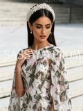Scoop Sheath Column Cape Sleeve Sequin Flower Prom Dress