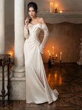 Satin Long Sleeve Trumpet Mermaid Off The Shoulder Wedding Dress