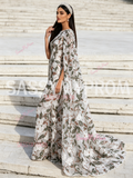 Scoop Sheath Column Cape Sleeve Sequin Flower Prom Dress