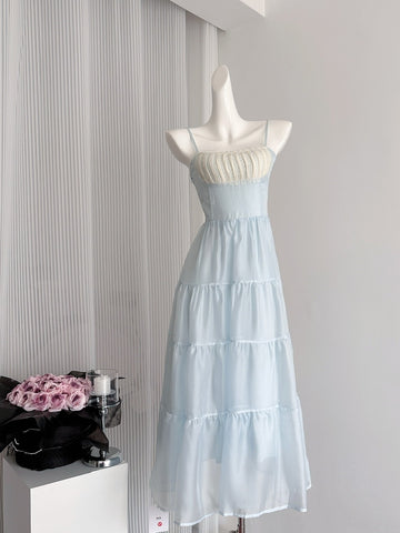 Tencel Blue Layer Sweet Maxi Beach Dress