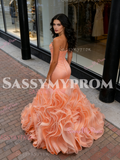 Ruffles Trumpet Mermaid Orange Sweetheart Tulle Prom Dress