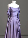 Off The Shoulder Purple Satin Prom Dress