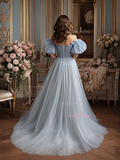 Puffy Sleeve Tulle Beading Off The Shoulder Prom Dress