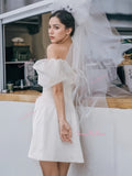 Short Mini Satin Off The Shoulder Wedding Dress