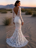 Trumpet Mermaid Backless Long Sleeve Deep V Neck Wedding Dress