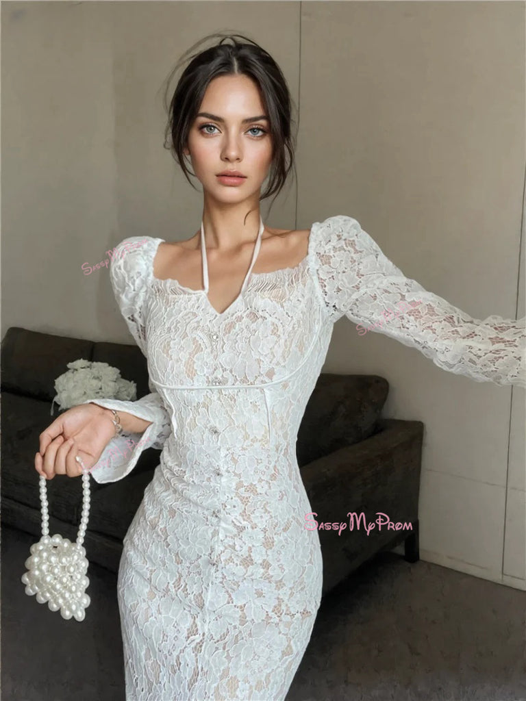 off the shoulder bell sleeves white dress Romantic Bell Sleeves Off-Shoulder Lace White Dress M