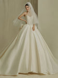 Sweetheart A Line Satin Flower Wedding Dress