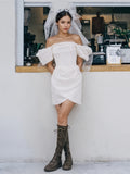 Short Mini Satin Off The Shoulder Wedding Dress