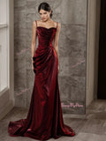 Trumpet Mermaid Burgundy Ruched Spaghetti Straps Prom Dress