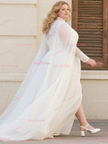Plus Size Lace Long Sleeve High Neck Wedding Dress With Cape