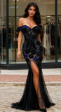 Trumpet Mermaid Black & Blue Off The Shoulder Prom Dress With Slit
