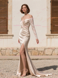 Ivory Lace Long Sleeve Trumpet Mermaid Off The Shoulder Wedding Dress