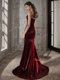 Trumpet Mermaid Burgundy Ruched Spaghetti Straps Prom Dress