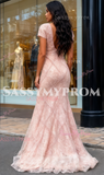 Trumpet Mermaid Beading Cap Sleeves Square Tulle Prom Dress