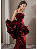 Trumpet Mermaid Burgundy Ruched Spaghetti Straps Prom Dress