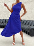 One Shoulder Pleated Cut Out Club Party Dress