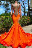 Beads Orange Trumpet Mermaid Backless Prom Dress