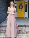 Pink V Neck Sequin A Line Prom Dress With Slit