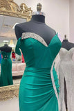 Satin Mermaid Asymmetrical Green Prom Dress with Slit