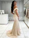 Off The Shoulder Lace Sheer Champgne Trumpet Mermaid Prom Dress